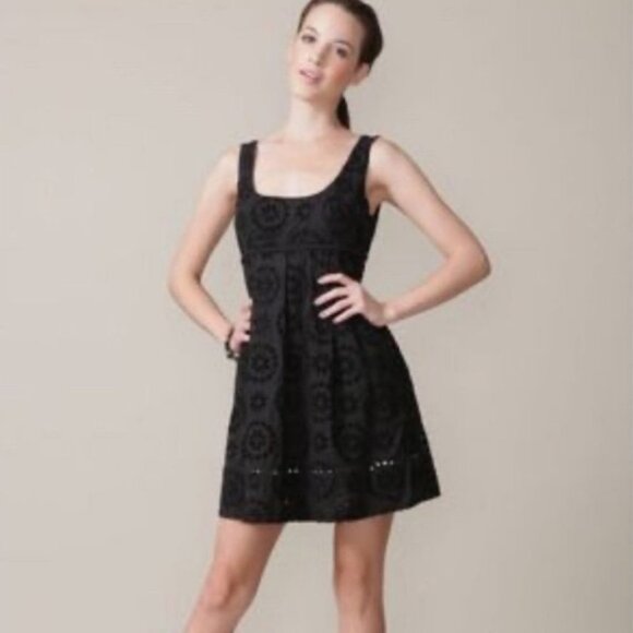 Jack Rogers Black Eyelet Mini Dress‎ Size 4 Anne Exploded Rondell Babydoll Y2K - Picture 1 of 6
